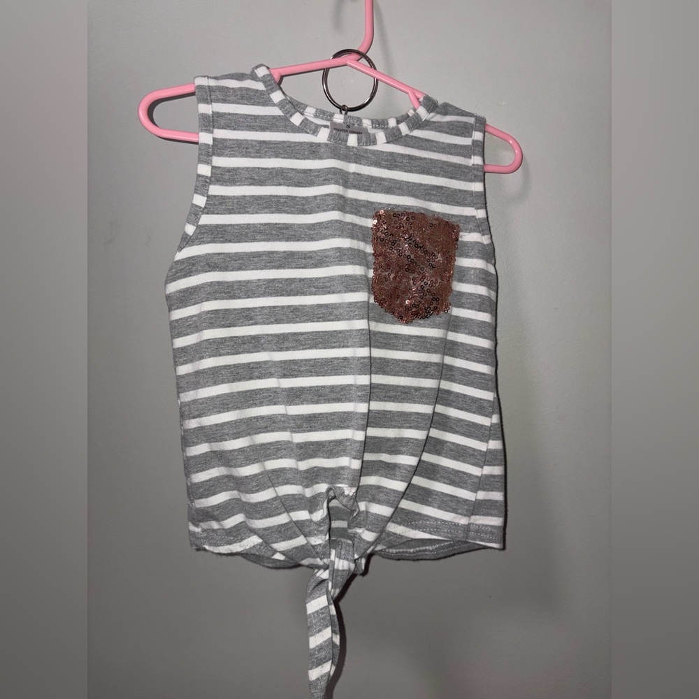 Unbranded Boutique Set Gray White Striped Tank‎ Jean Shorts Sequins Girls S